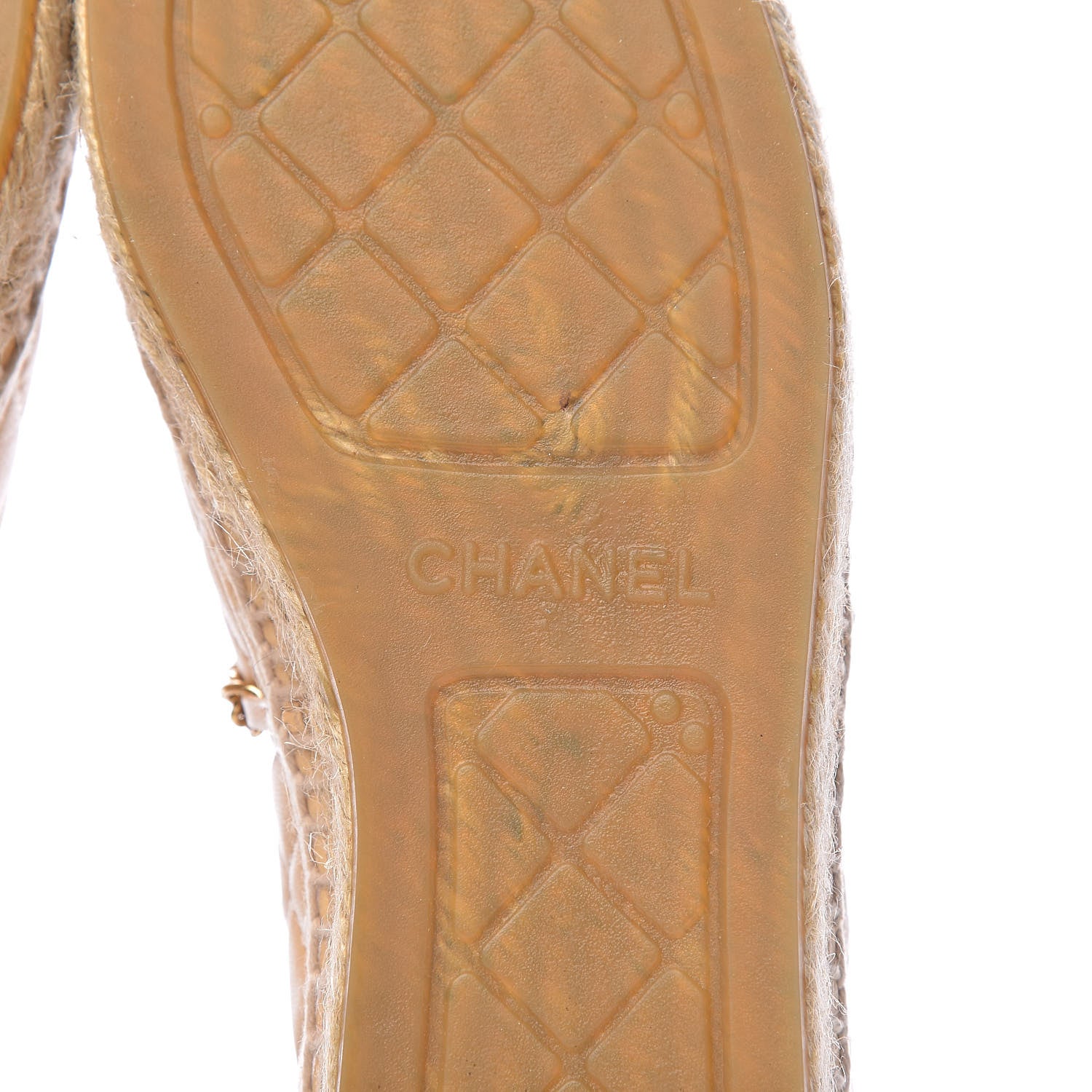 Chanel Lambskin Grosgrain Quilted CC Chain Espadrilles 39 Beige Black 9 of 12