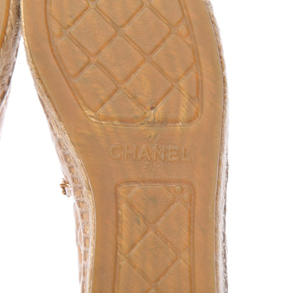 Chanel Lambskin Grosgrain Quilted CC Chain Espadrilles 39 Beige Black 9 of 12