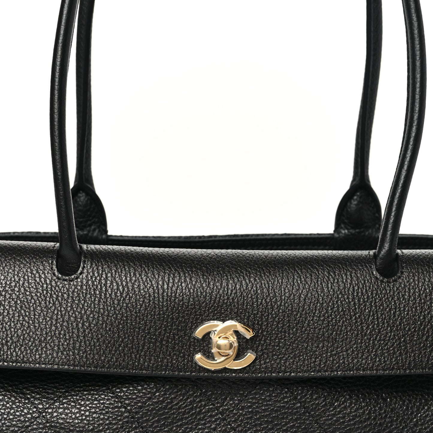 Grained Calfskin Stitched Urban Essentials Small Shopping Bag Black