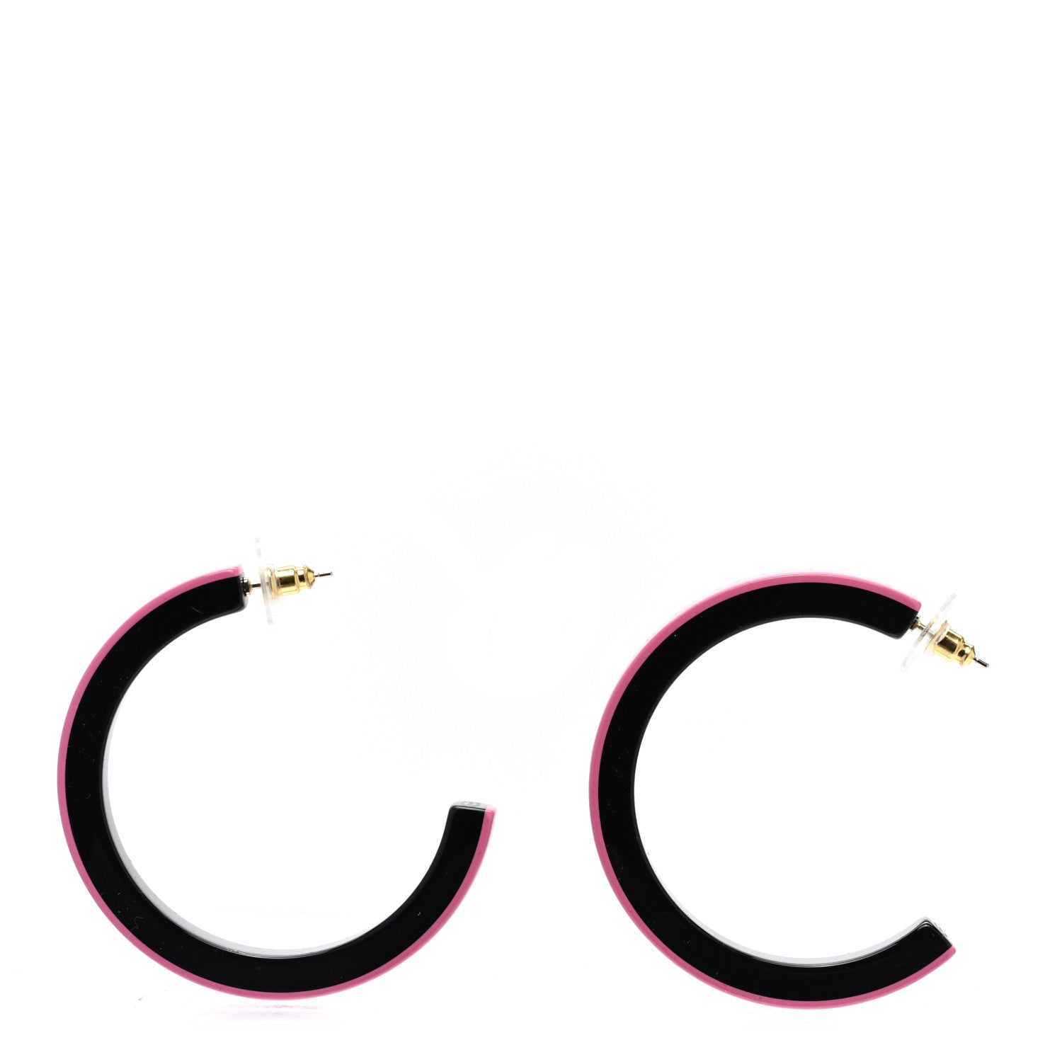 Chanel Resin Logo Hoop Earrings Pink Black 1 of 6