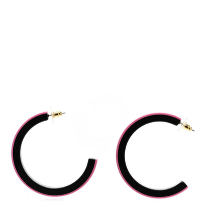 Chanel Resin Logo Hoop Earrings Pink Black 1 of 6