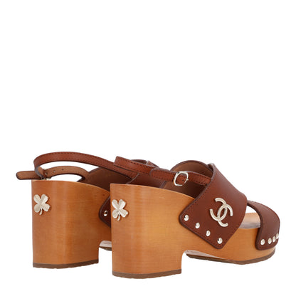 Chanel Calfskin Studded Slingback Clog Sandals 38 Dark Brown 6 of 10