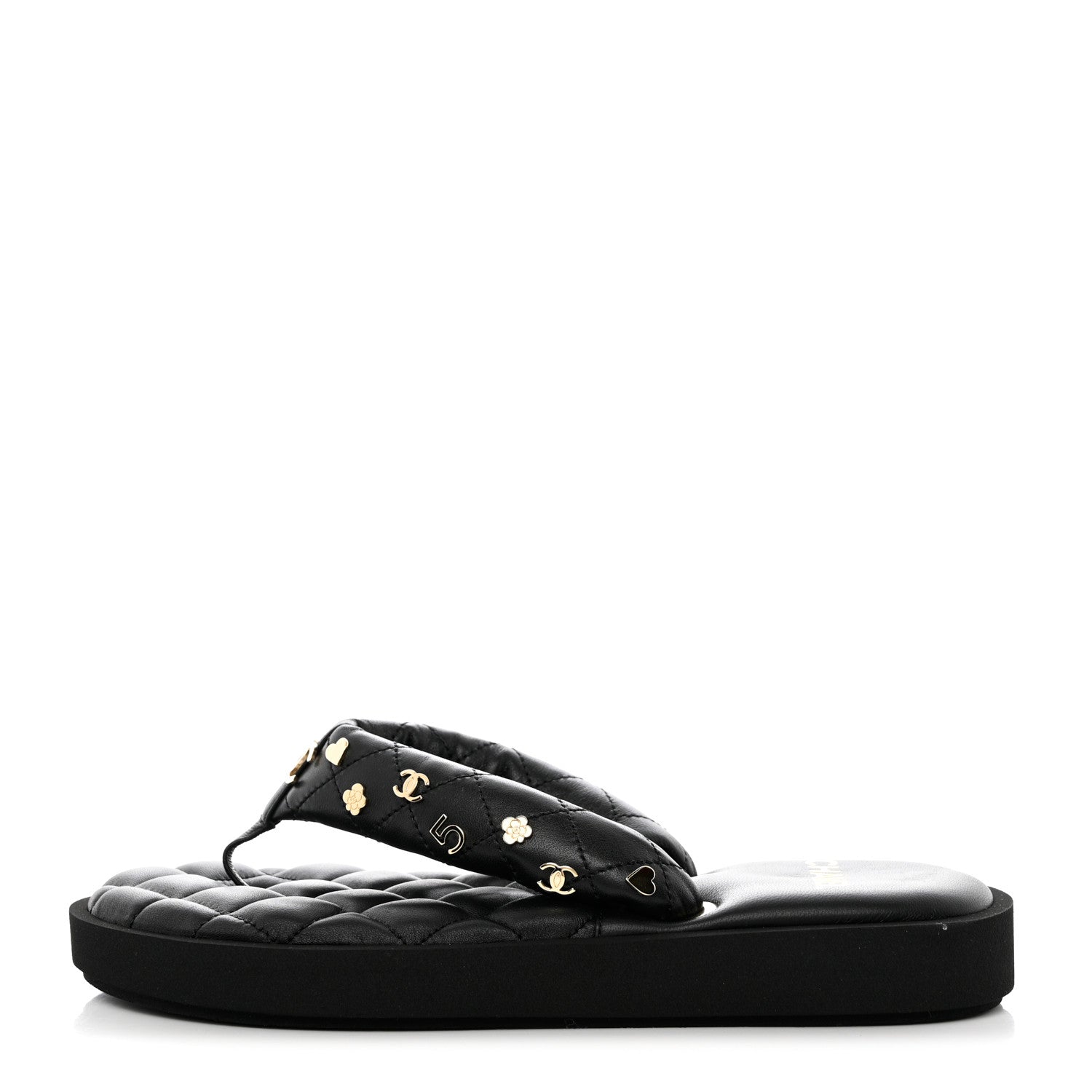 Chanel Lambskin Quilted Padded Charms Thong Sandals 38 Black 1 of 8