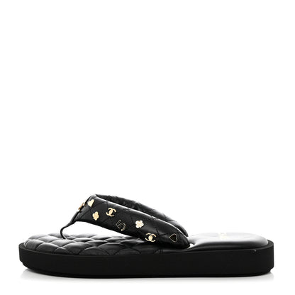 Chanel Lambskin Quilted Padded Charms Thong Sandals 38 Black 1 of 8