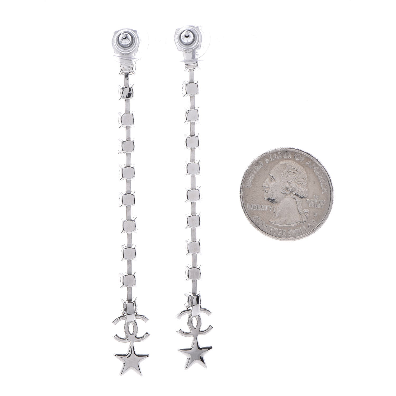 Chanel Crystal Starfall Drop Long CC Earrings Silver 2 of 6