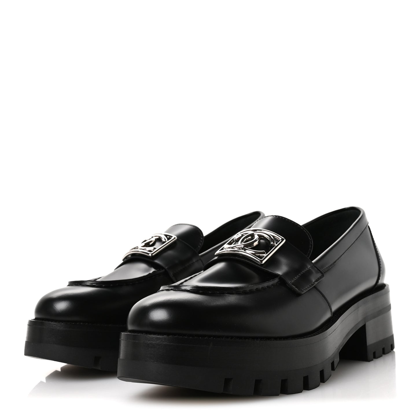 Calfskin Metal CC Loafers 40 Black