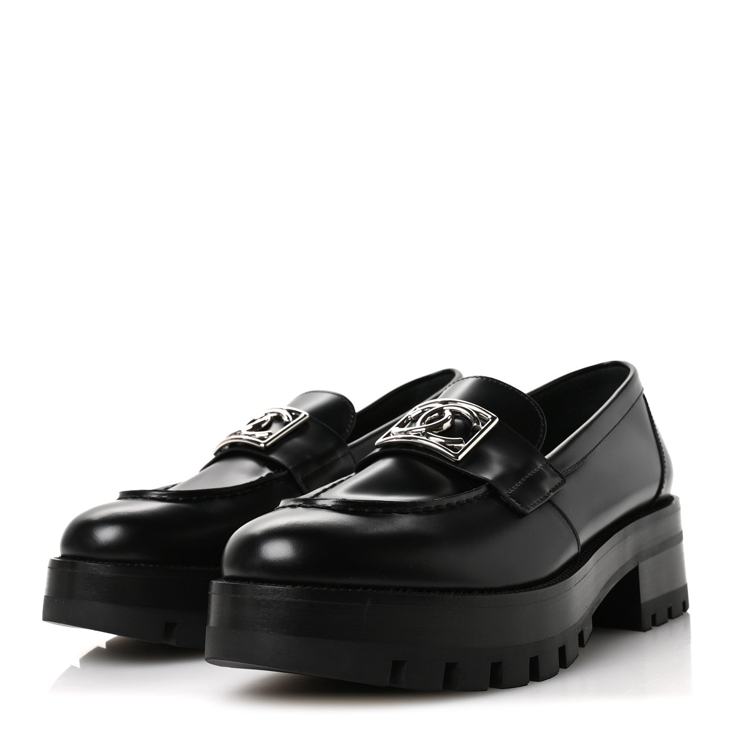 Chanel Calfskin Metal CC Loafers 40 Black 4 of 9