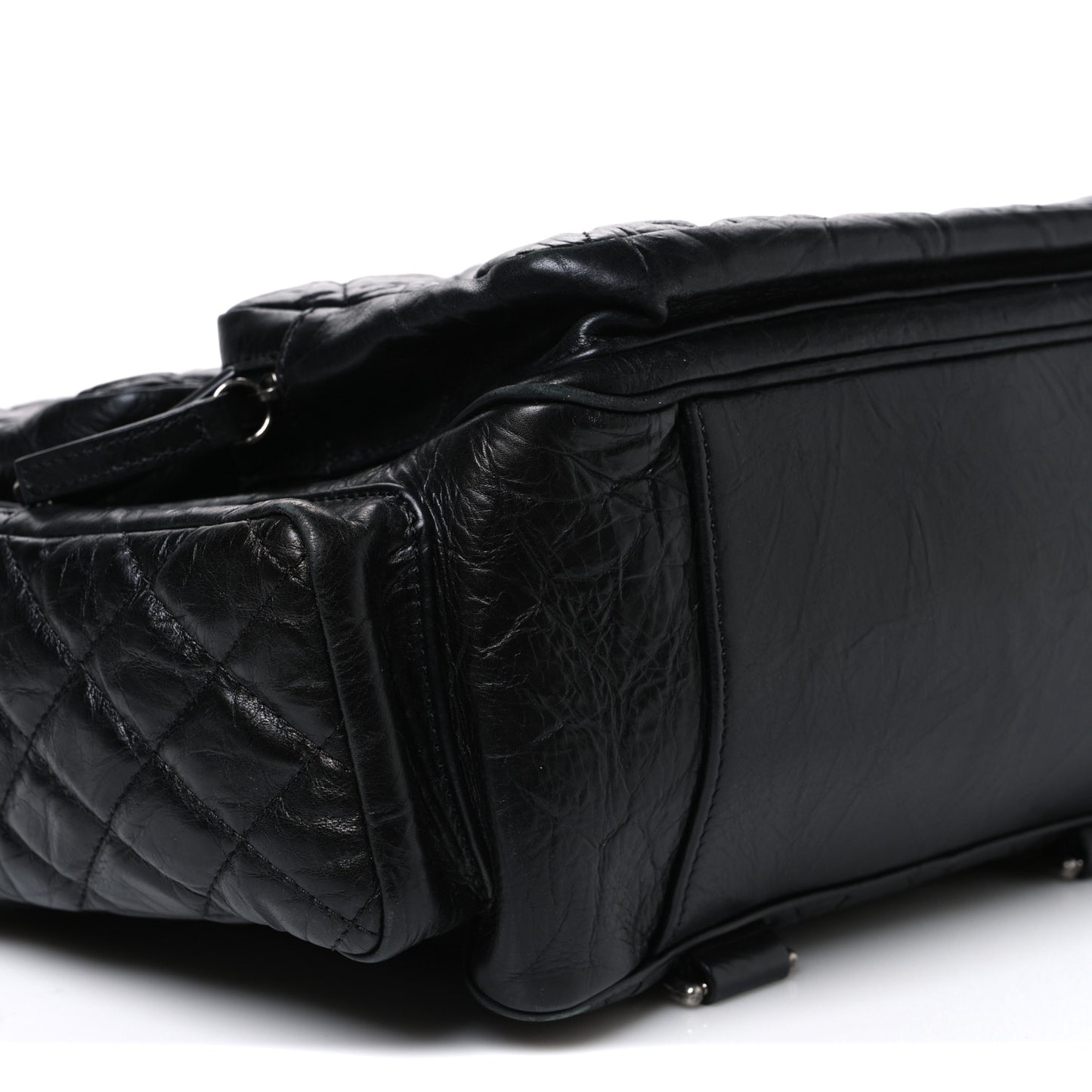 Grained Calfskin Quilted Large Casual Rock Backpack Black