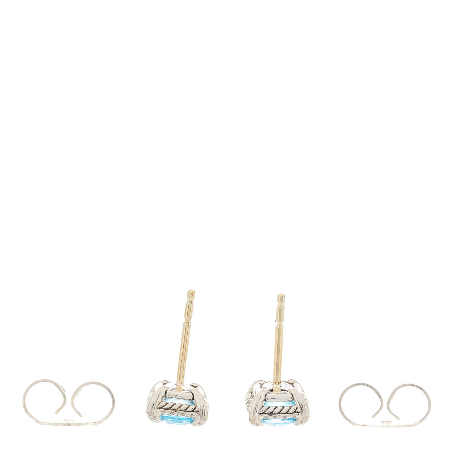 Sterling Silver Diamond Blue Topaz Petite Chatelaine Bezel Stud Earrings
