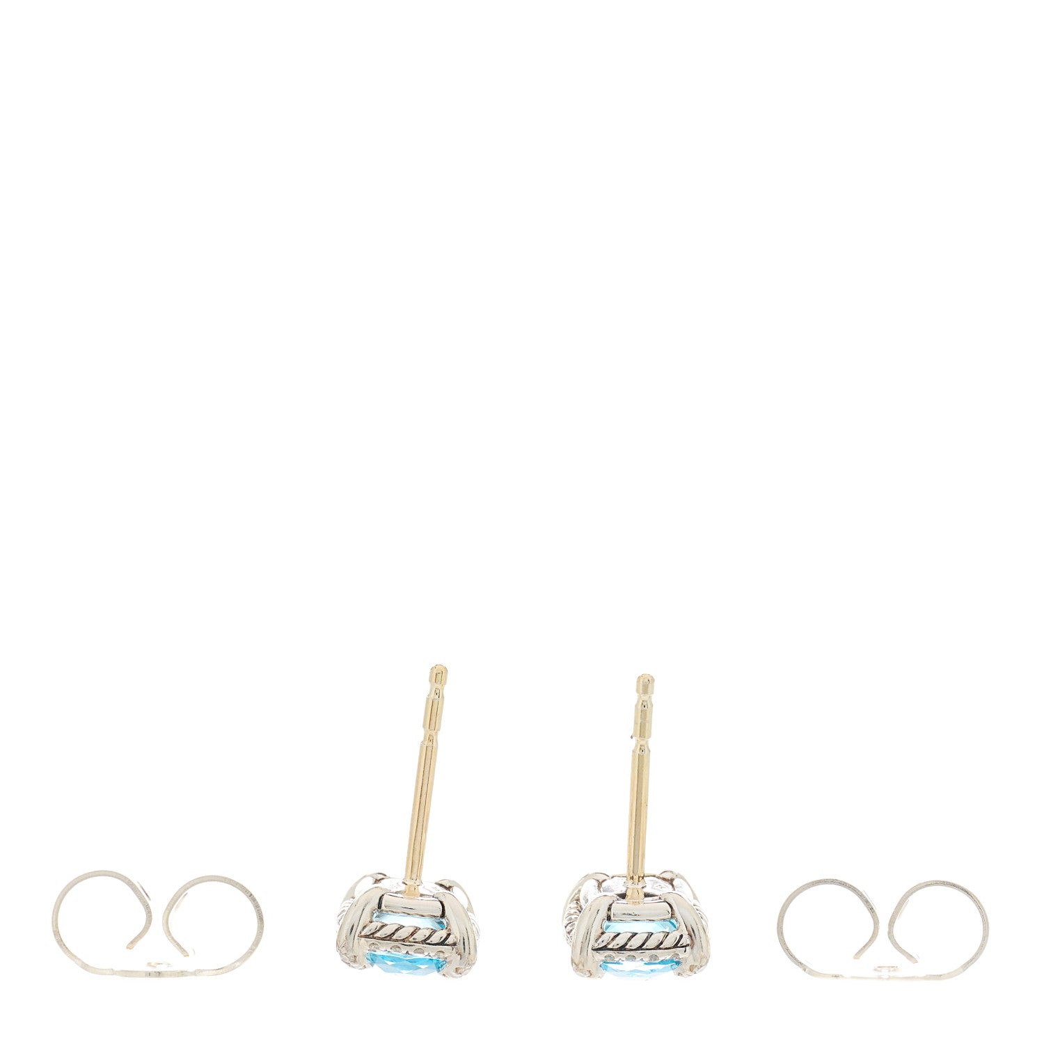 David Yurman Sterling Silver Diamond Blue Topaz Petite Chatelaine Bezel Stud Earrings 3 of 4