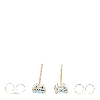 David Yurman Sterling Silver Diamond Blue Topaz Petite Chatelaine Bezel Stud Earrings 3 of 4