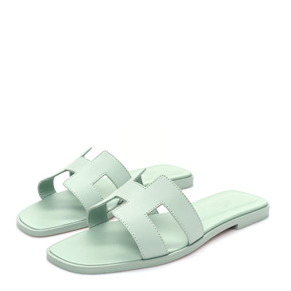 Hermes Calfskin Oran Sandals 38.5 Vert D'eau 3 of 9