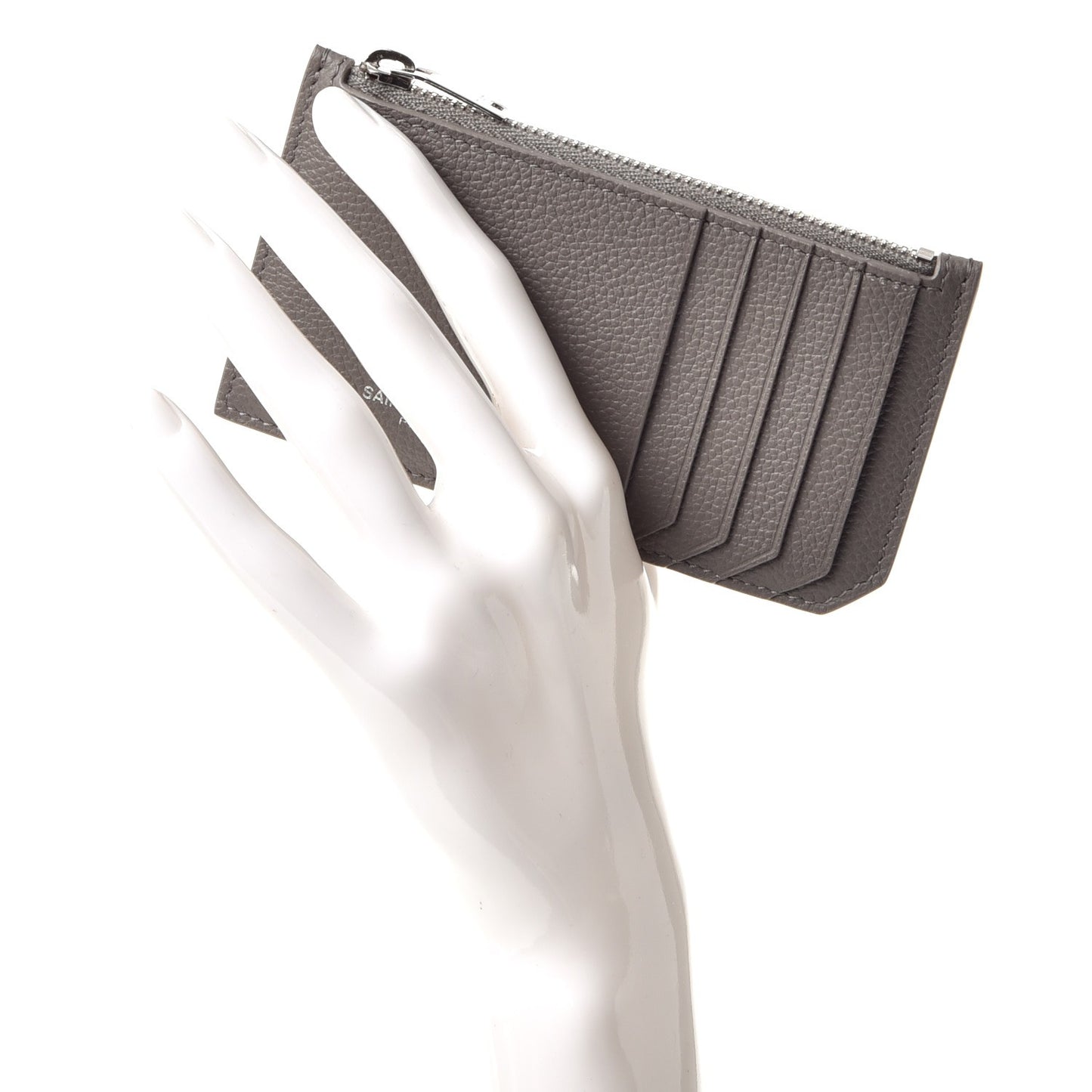 Grained Calfskin 5 Fragments Zip Pouch Card Holder Earth