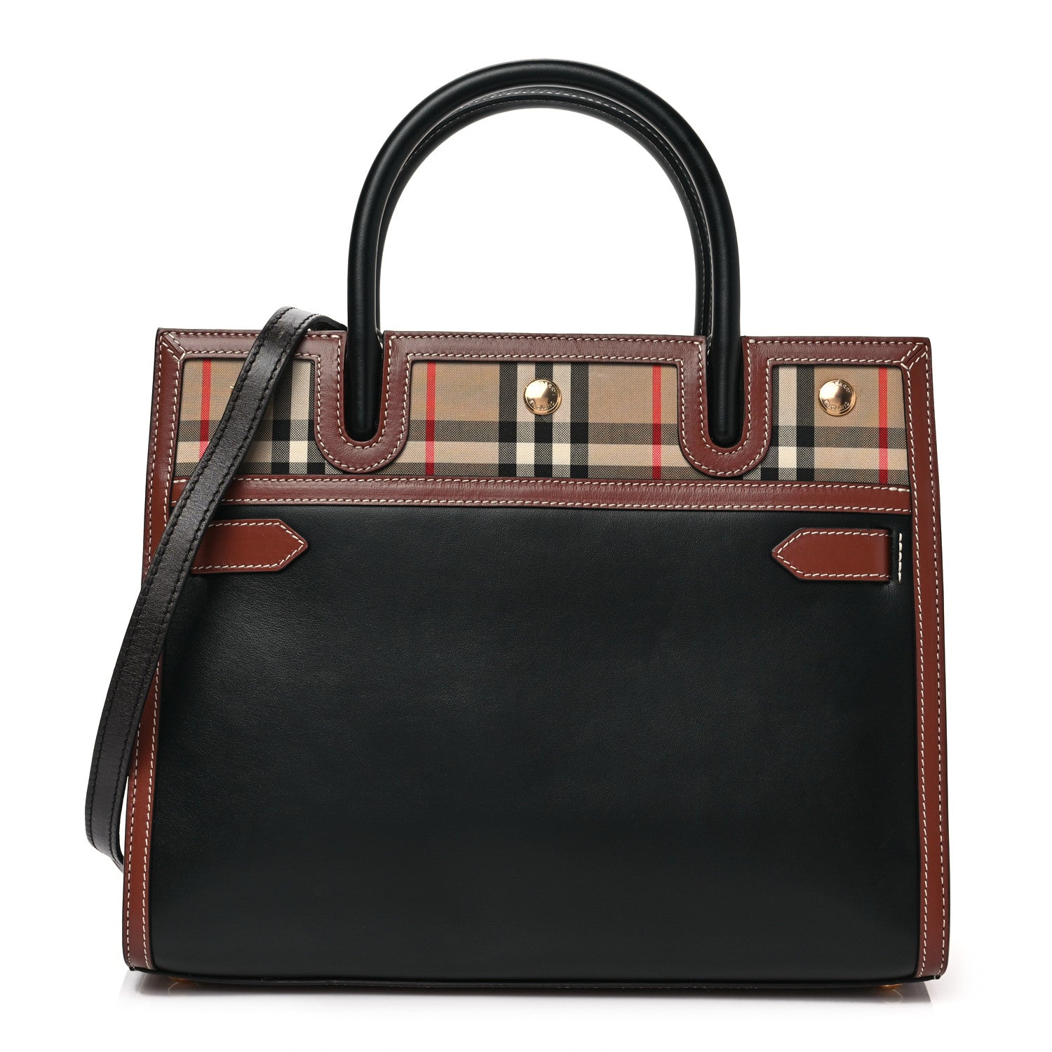 Burberry Calfskin Vintage Check Small Two Handle Title Bag Black 1 of 7