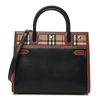 Burberry Calfskin Vintage Check Small Two Handle Title Bag Black 1 of 7