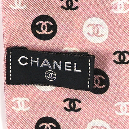 Chanel Silk Slim Reversible Camellia CC Bandeau Scarf Black White Pink 3 of 3