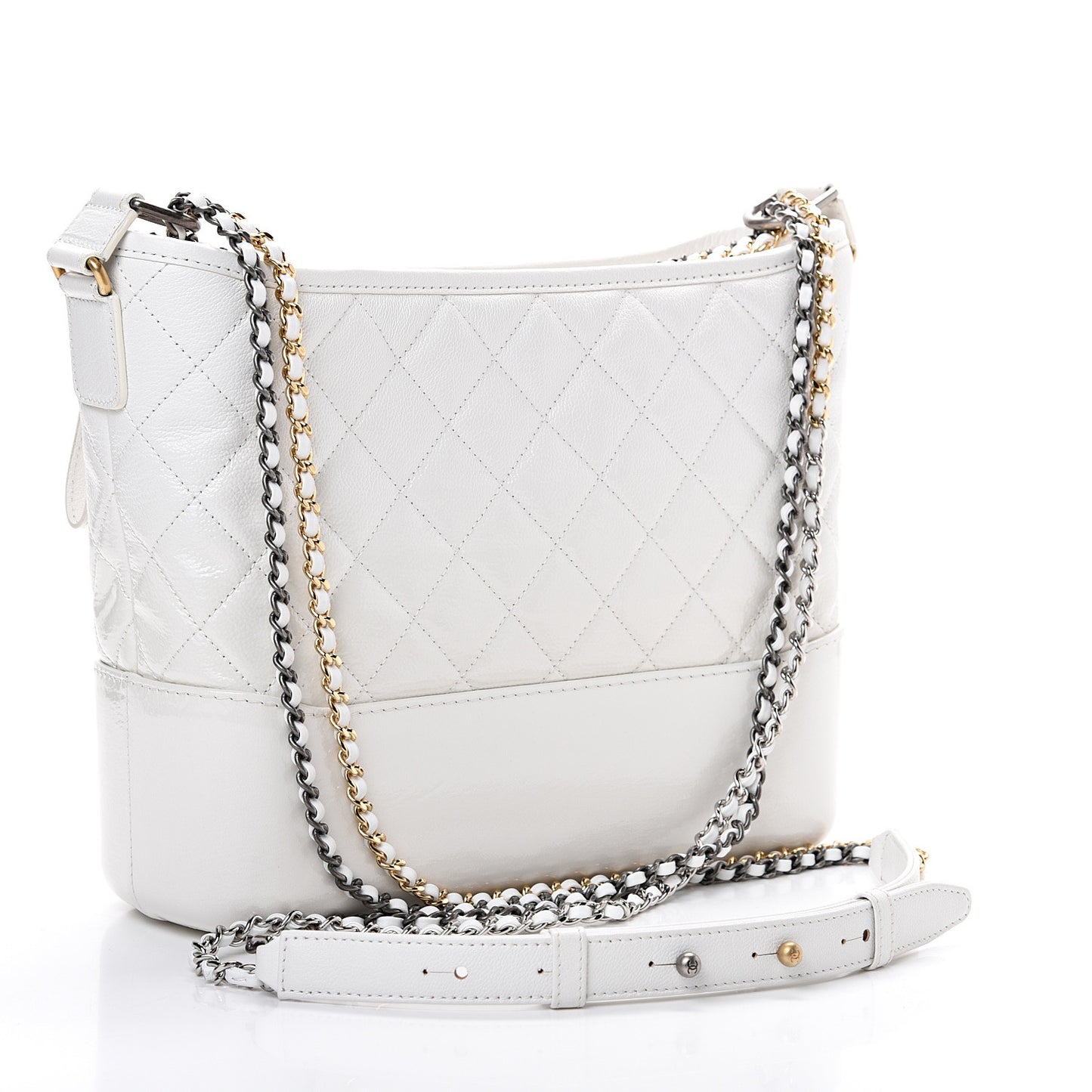 Patent Goatskin Quilted Medium Gabrielle Hobo White