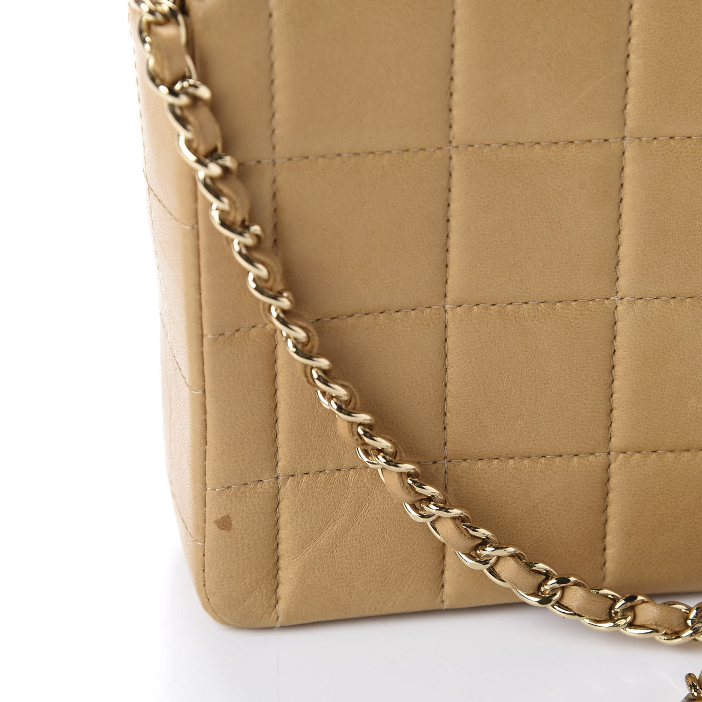 Lambskin East West Chocolate Bar Flap Beige