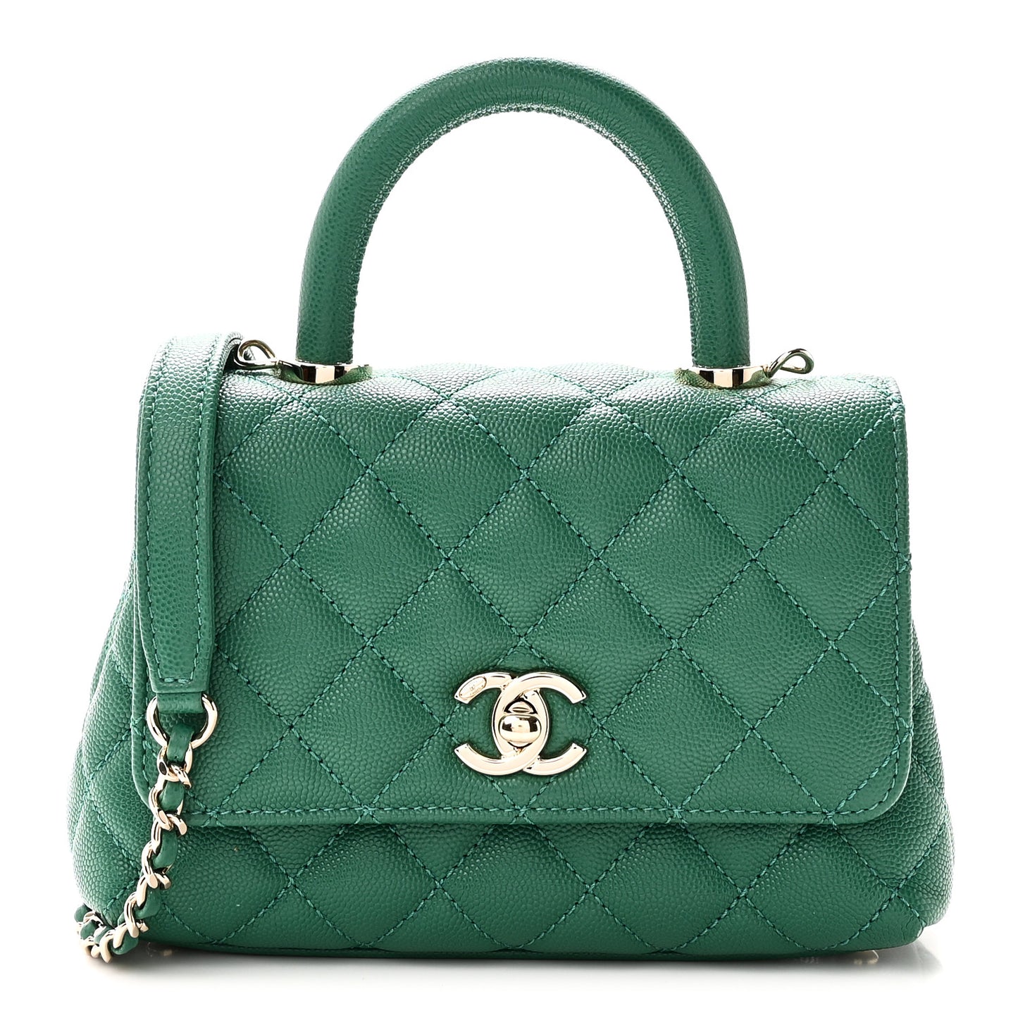 Caviar Quilted Extra Mini Coco Handle Flap Green