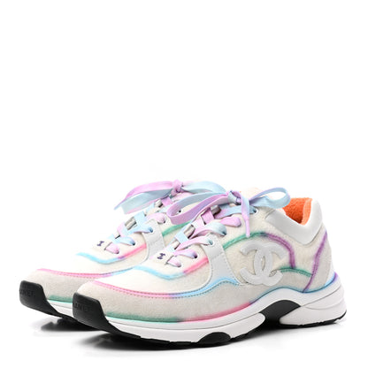 Chanel Wool Suede Calfskin CC Sneakers 38.5 Multicolor 3 of 9
