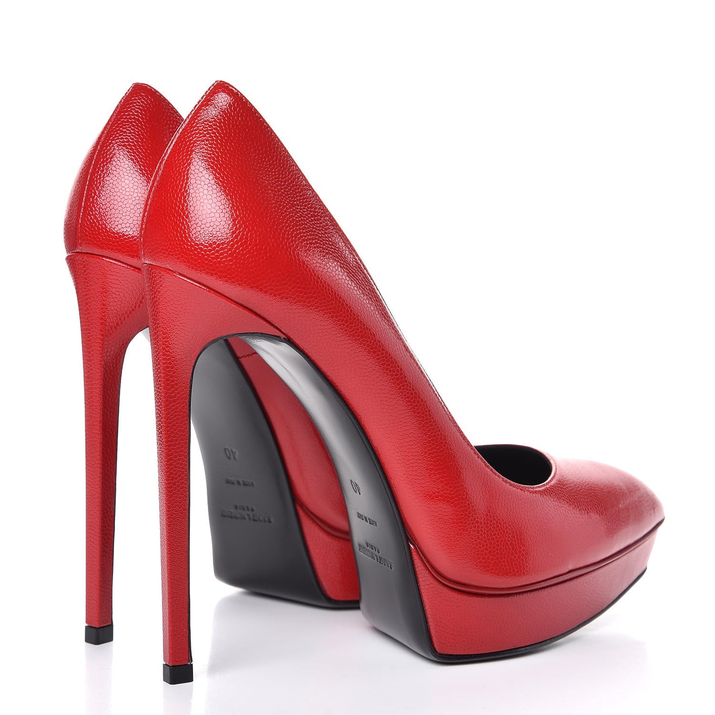 Pebbled Patent Calfskin Janis 105 Platform Pumps 40 New Red