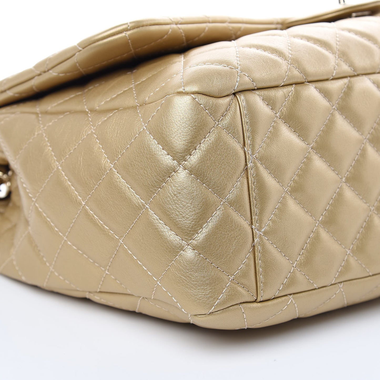 Metallic Calfskin Quilted Small XXL Travel Flap Bag Gold