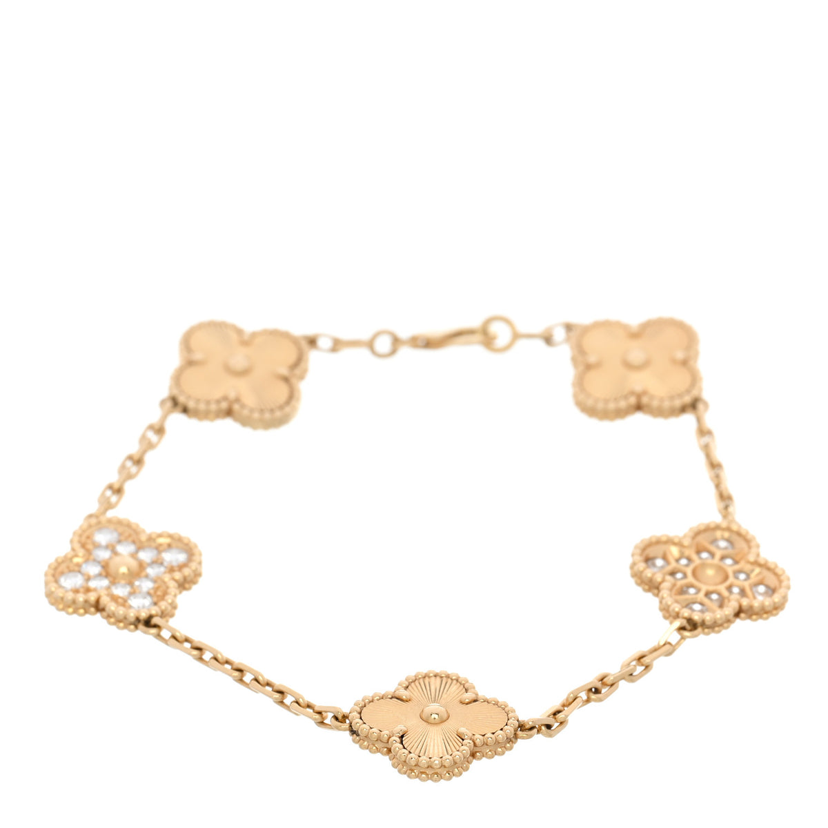 Van Cleef & Arpels 18K Yellow Gold Diamond 5 Motifs Guilloche Vintage Alhambra Bracelet 1 of 5