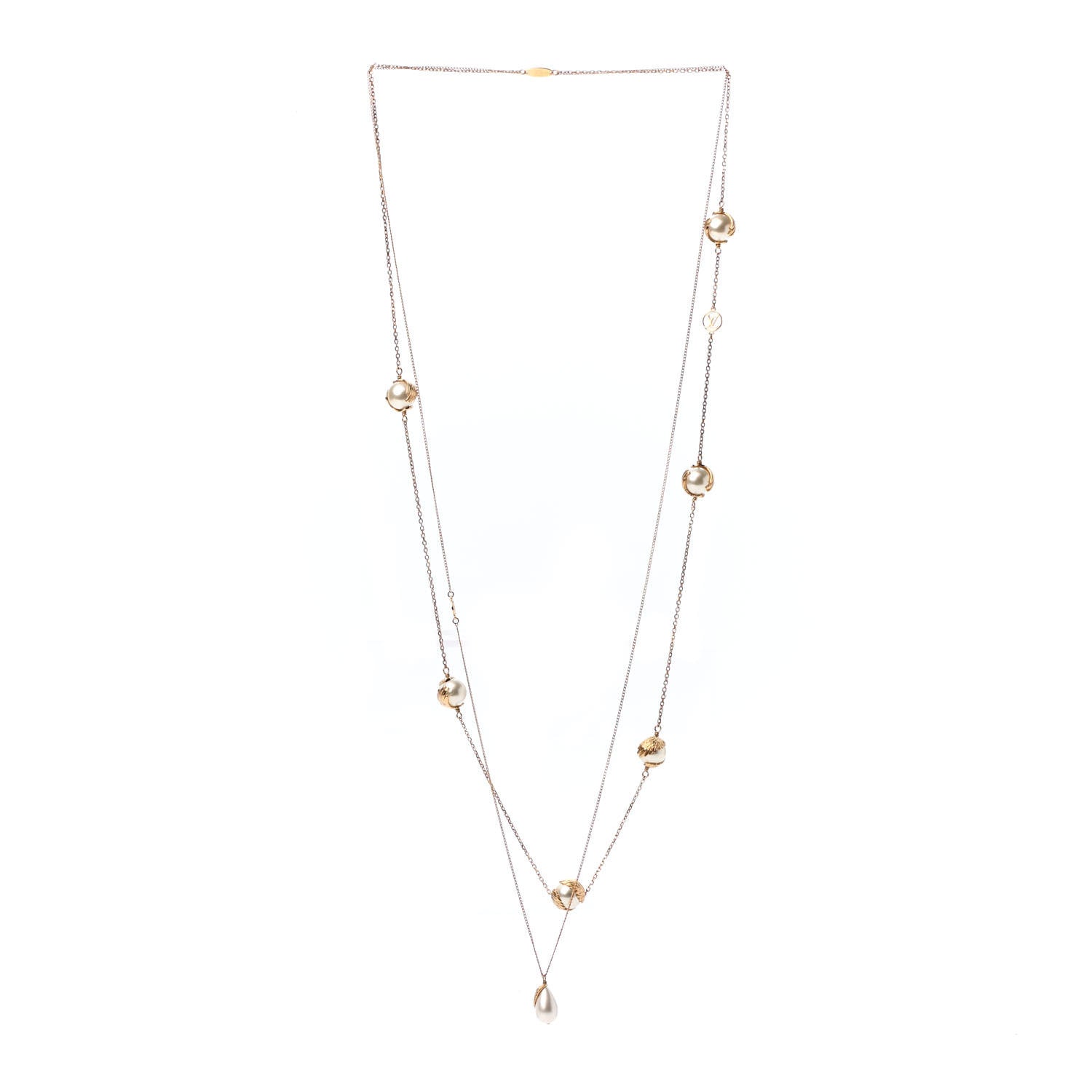 Louis Vuitton Pearl Angels Long Necklace Gold 2 of 4