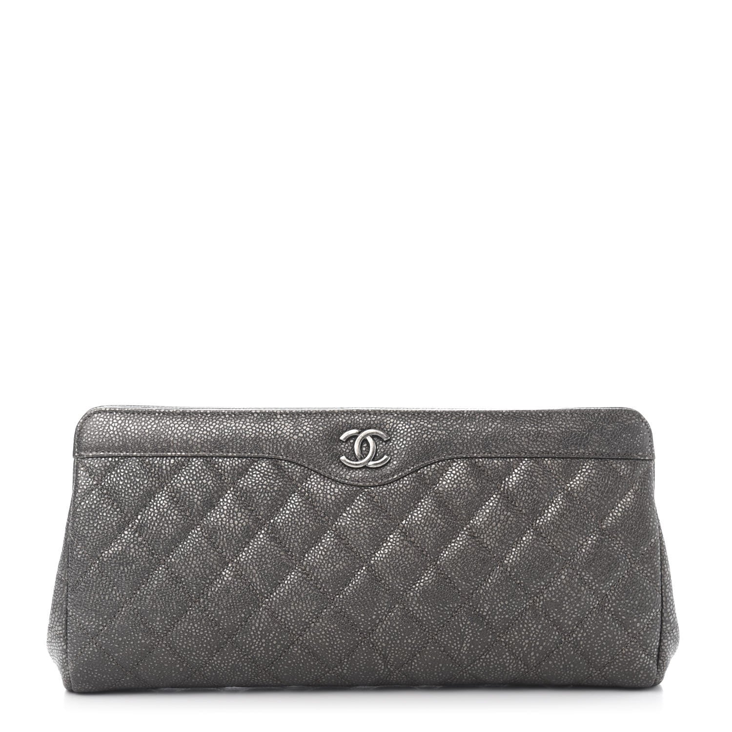 Chanel Metallic Caviar Quilted Clutch Dark Silver 1 of 10