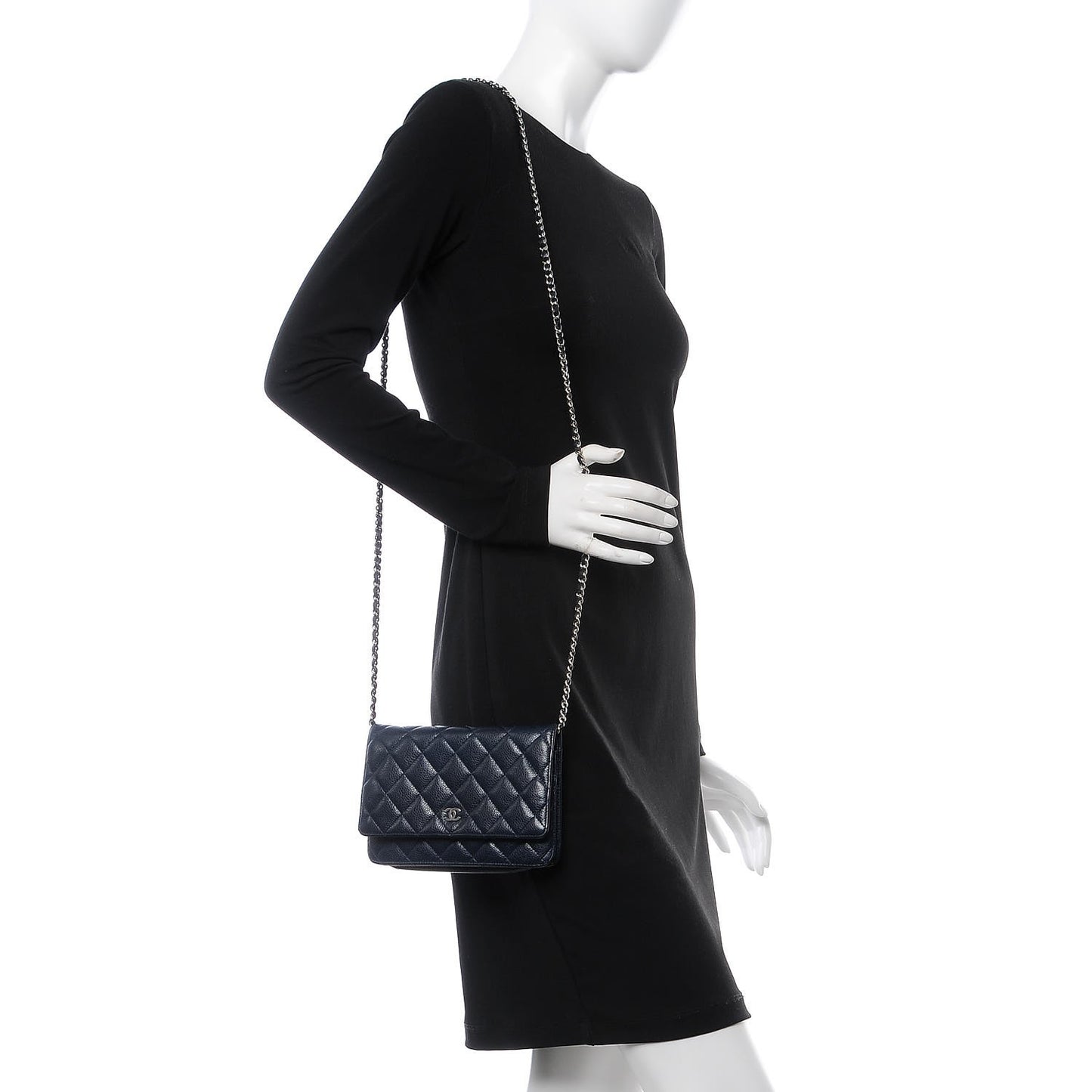 Caviar Quilted Wallet On Chain WOC Navy Blue