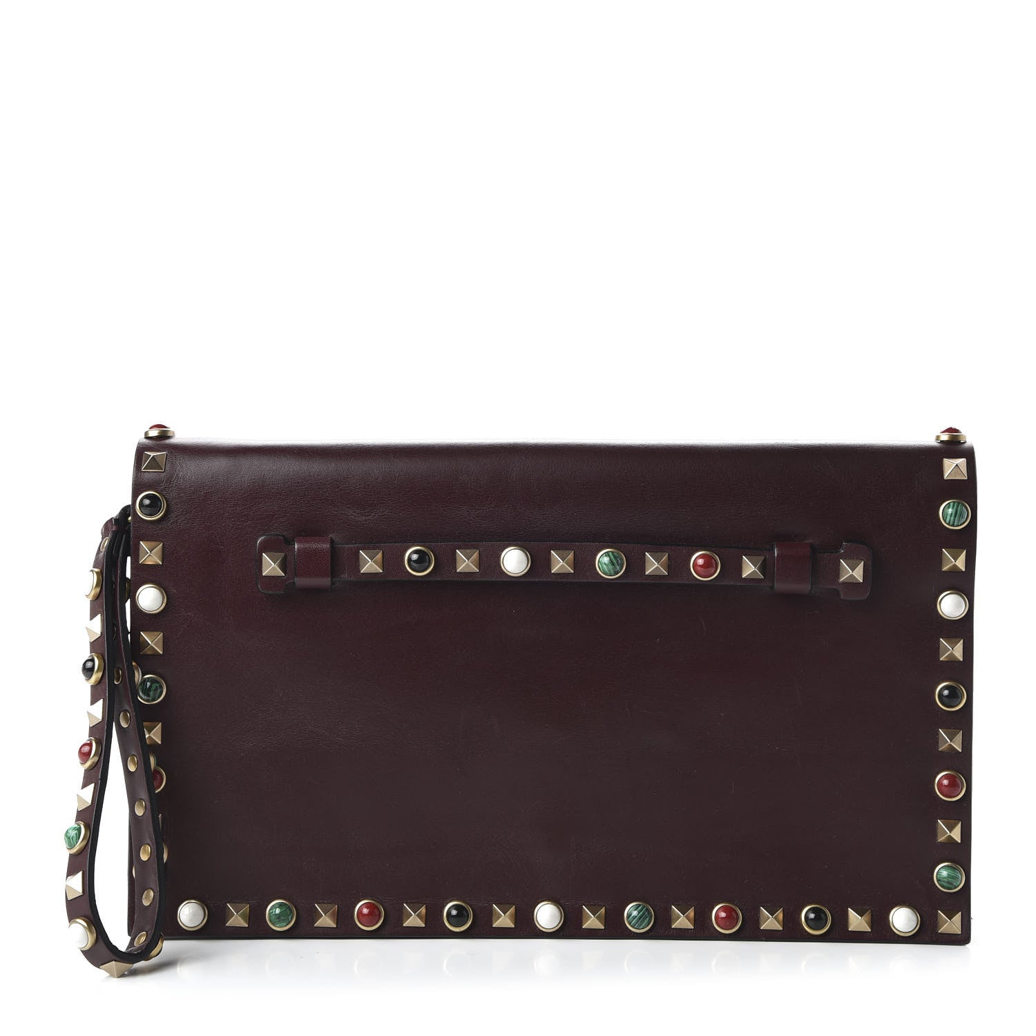 Valentino Garavani Nappa Rockstud Rolling Wristlet Clutch Rubin 1 of 9