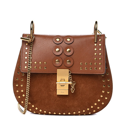 Chloe Suede Smooth Calfskin Studded Drew Shoulder Bag Caramel 1 of 11