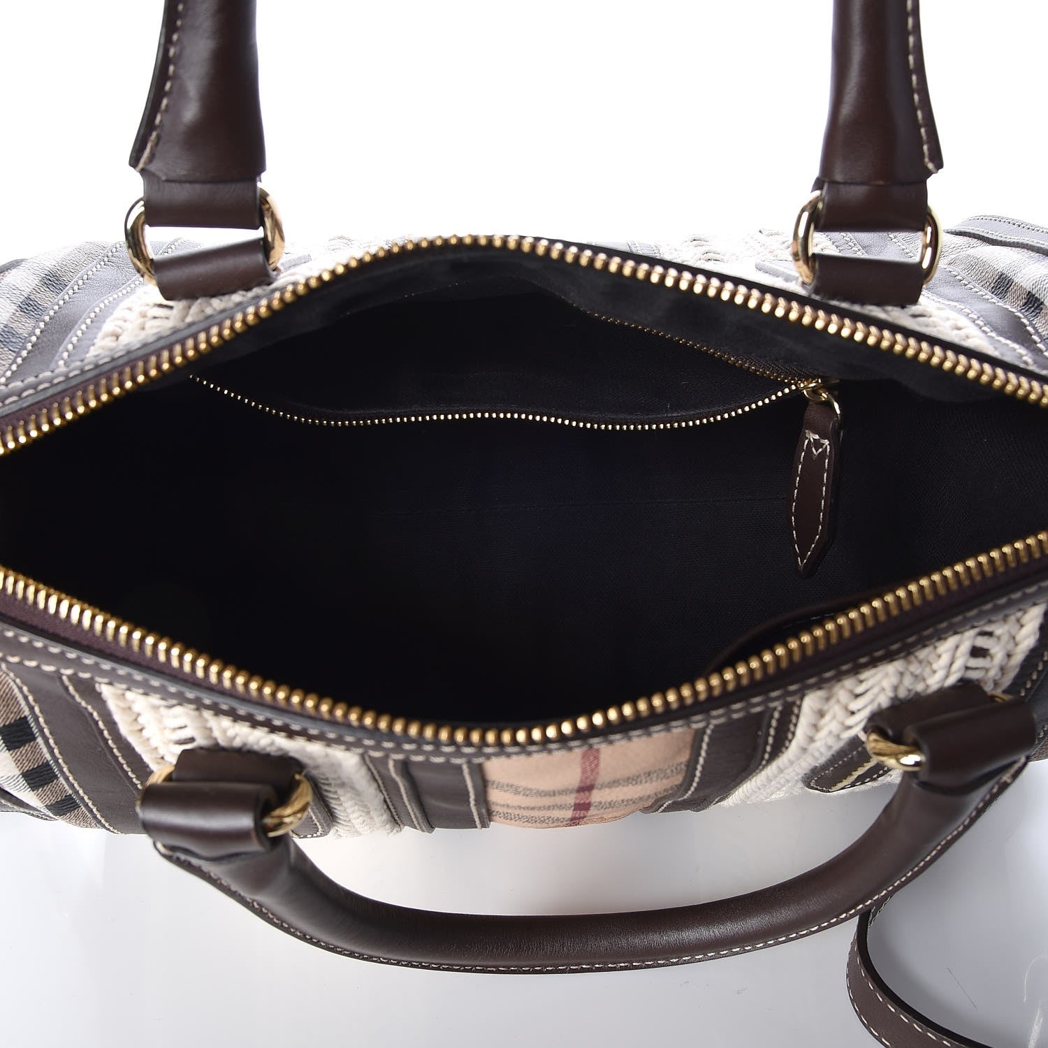 Burberry Haymarket Check Rope Medium Alchester Bowling Bag Chocolate 5 of 7