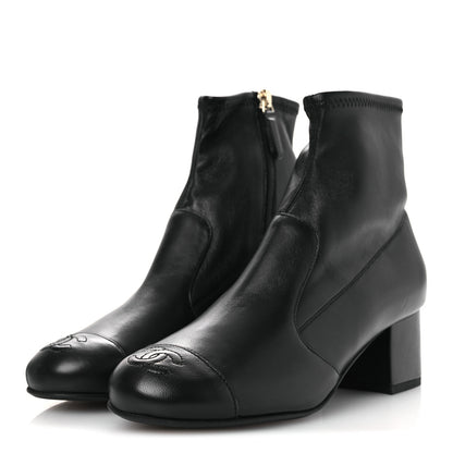 Chanel Stretch Lambskin Cap Toe CC Short Boots 36.5 Black 4 of 12