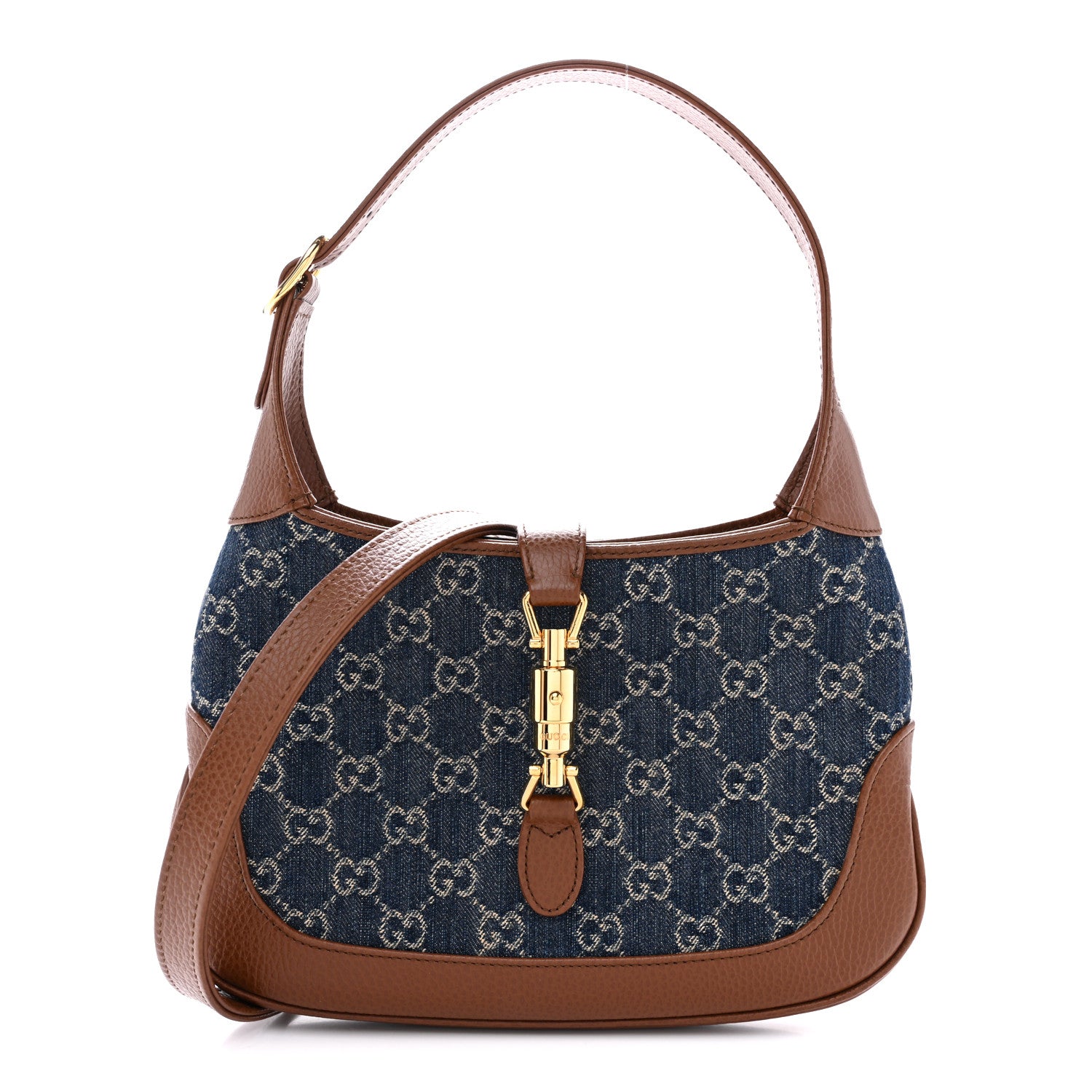 Gucci New Denim GG Monogram Calfskin Small Jackie 1961 Hobo Blue Tea Cuir 1 of 11