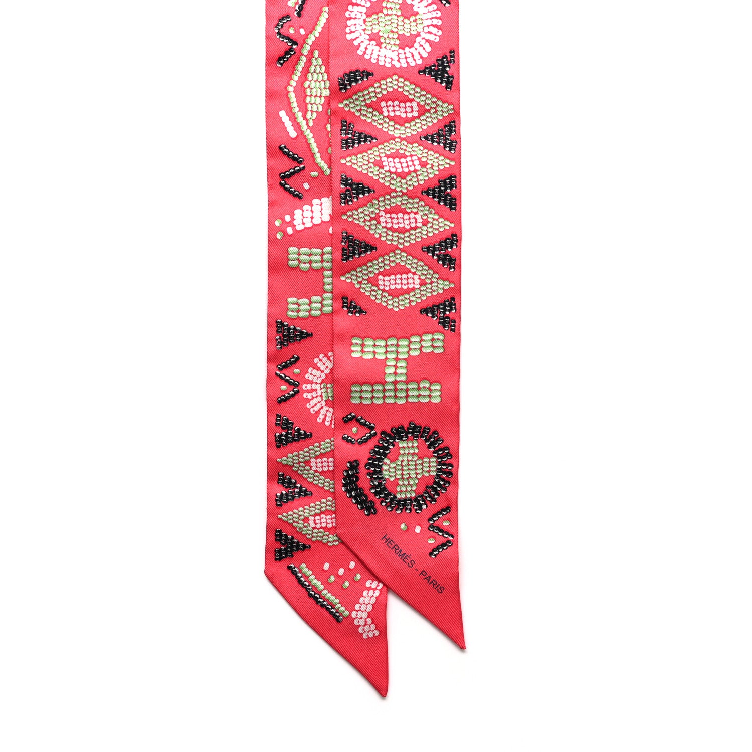 Hermes Silk Kelly En Perles Twilly Rose Vert Black 2 of 4
