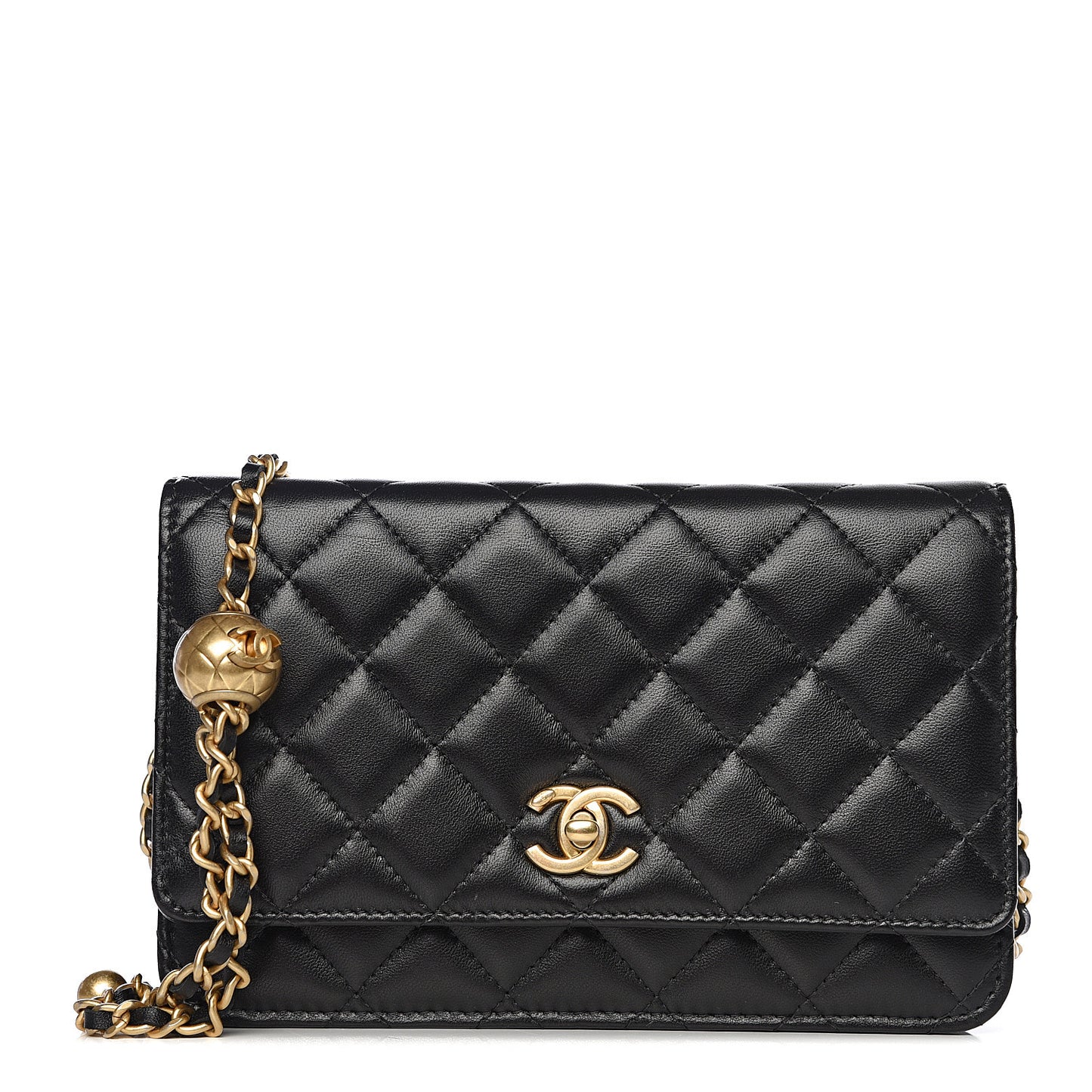 Lambskin Quilted CC Pearl Crush Wallet on Chain WOC Black