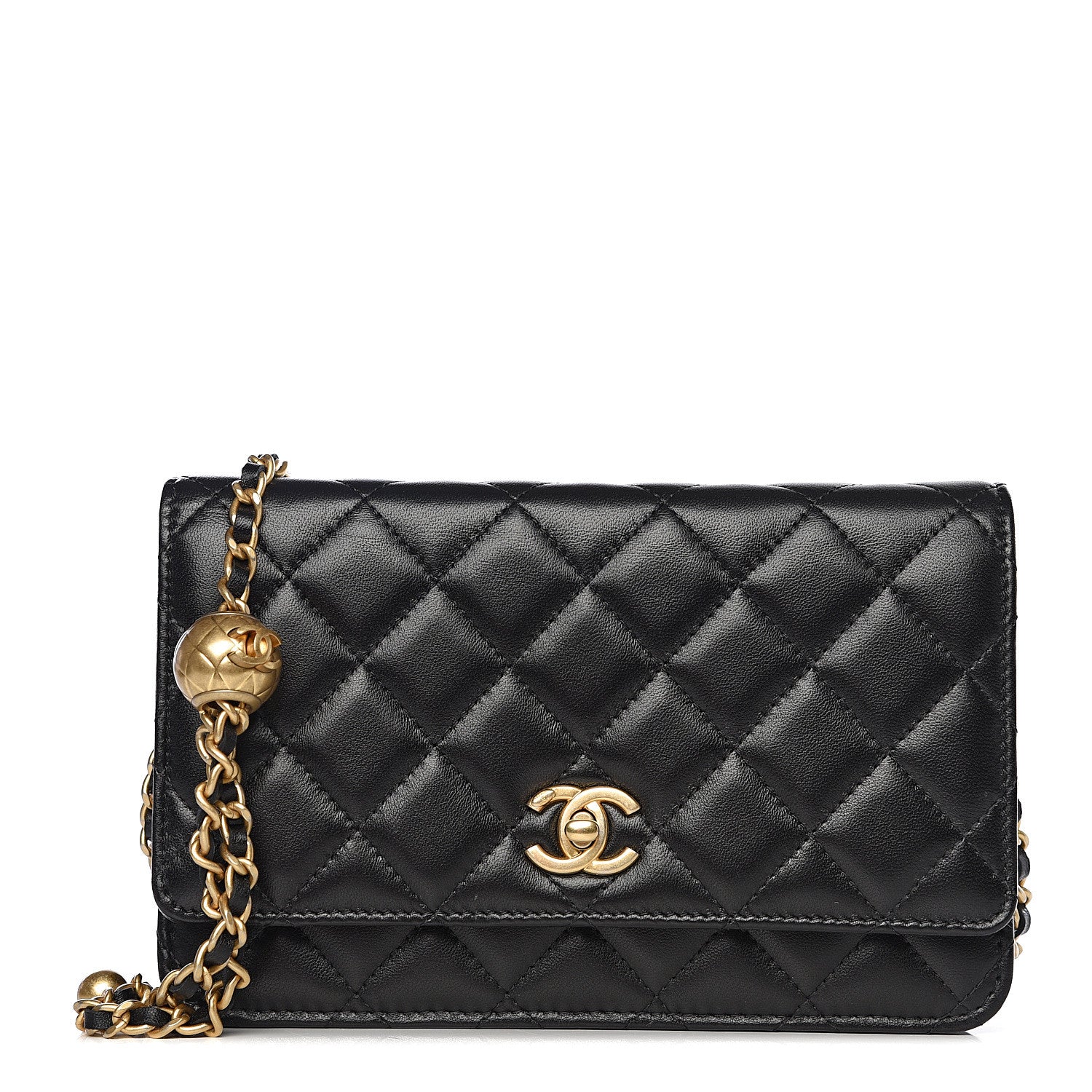 Chanel Lambskin Quilted CC Pearl Crush Wallet on Chain WOC Black 1 of 11