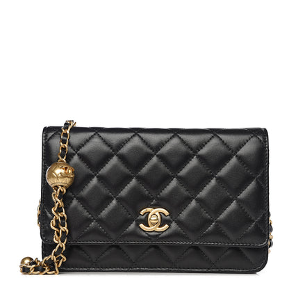 Chanel Lambskin Quilted CC Pearl Crush Wallet on Chain WOC Black 1 of 11