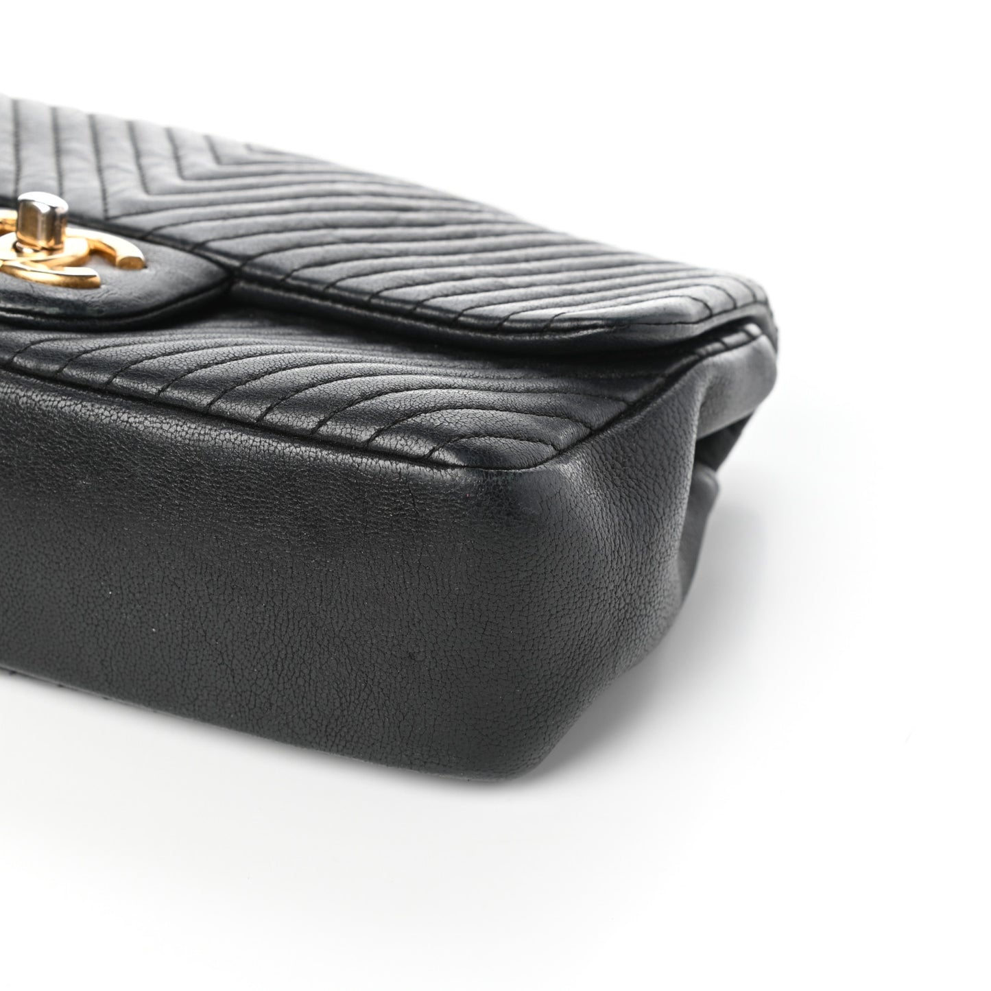 Calfskin Surpique Chevron Small Flap Black