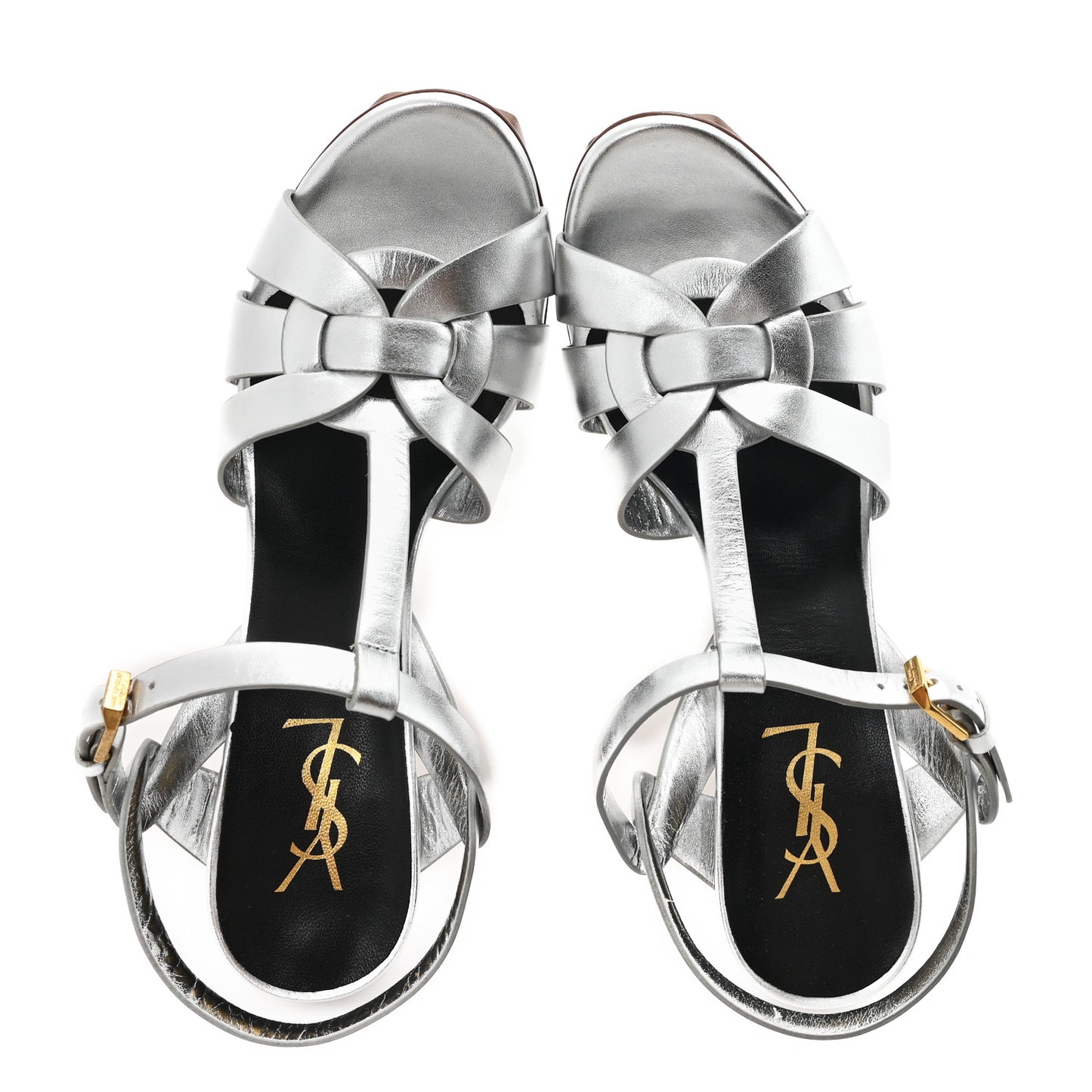 Metallic Calfskin Tribute 105 Platform Sandals 39.5 Silver