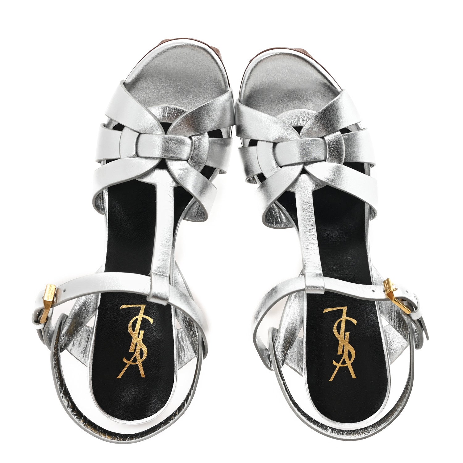 Saint Laurent Metallic Calfskin Tribute 105 Platform Sandals 39.5 Silver 2 of 11