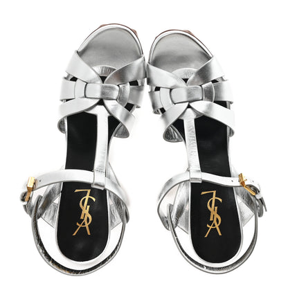 Saint Laurent Metallic Calfskin Tribute 105 Platform Sandals 39.5 Silver 2 of 11