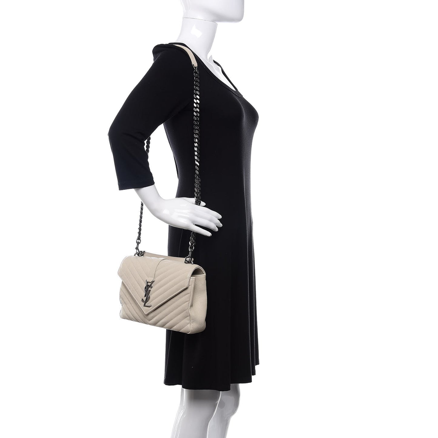 Sheepskin Matelasse Chevron Monogram Medium College Bag Dove White