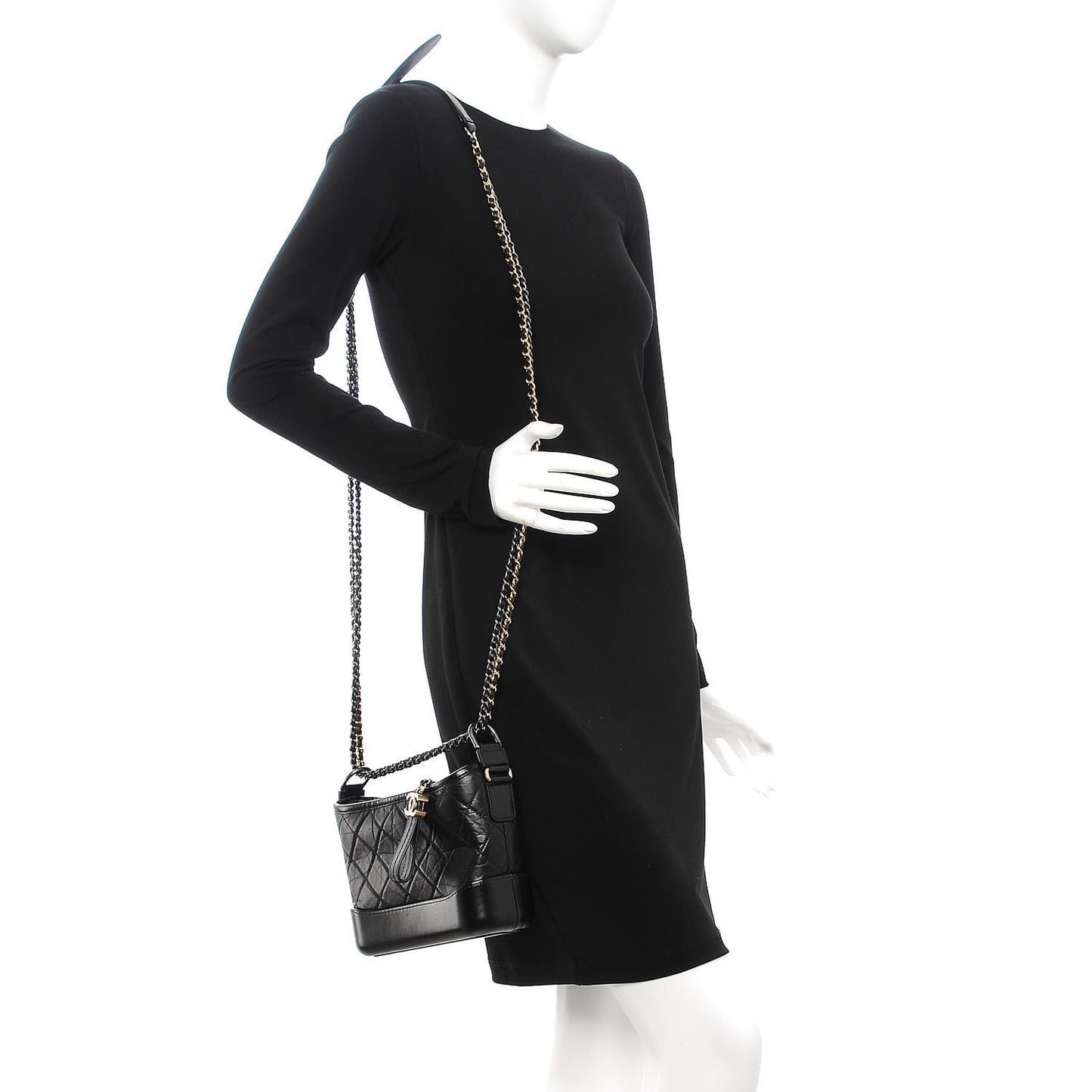 Aged Calfskin Quilted Small Gabrielle Hobo Black