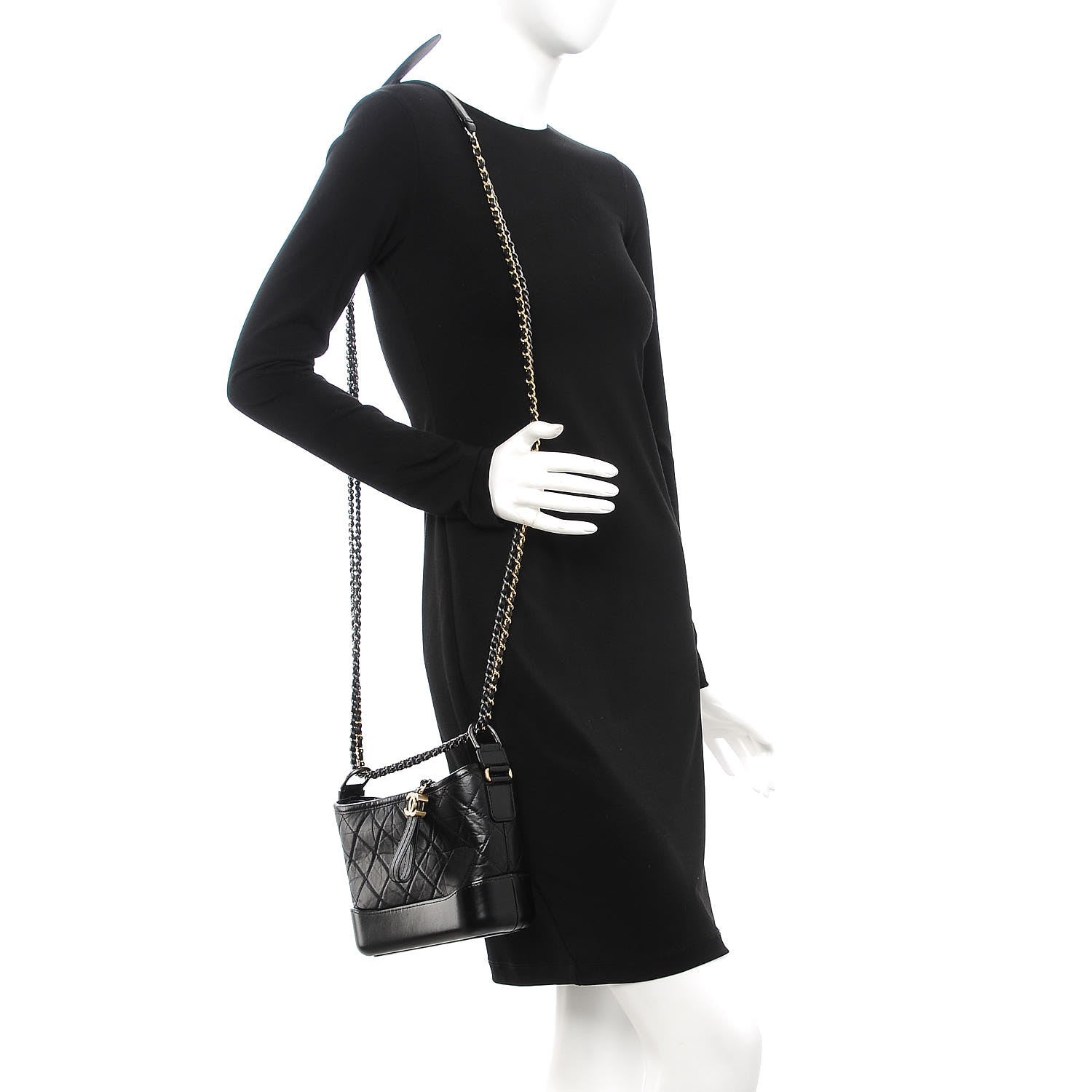 Chanel Aged Calfskin Quilted Small Gabrielle Hobo Black 2 of 9
