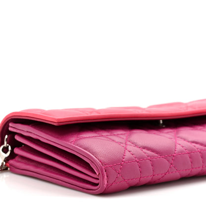 Christian Dior Lambskin Cannage Bi-Color Lady Dior Rendezvous Wallet On Chain Toxic Purple Pink 11 of 13