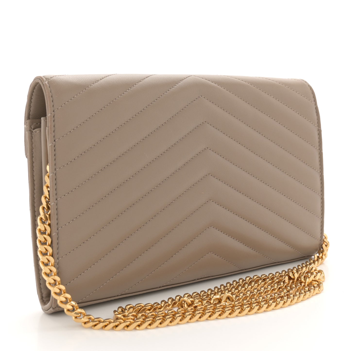 Lambskin Matelasse Chevron Monogram Chain Wallet Dusty Grey