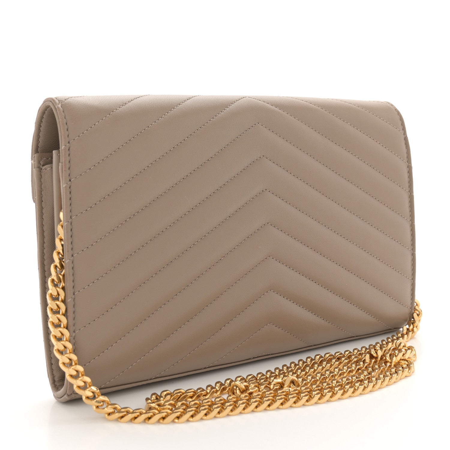 Saint Laurent Lambskin Matelasse Chevron Monogram Chain Wallet Dusty Grey 3 of 13