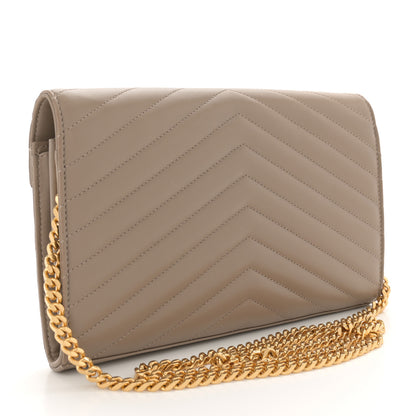 Saint Laurent Lambskin Matelasse Chevron Monogram Chain Wallet Dusty Grey 3 of 13